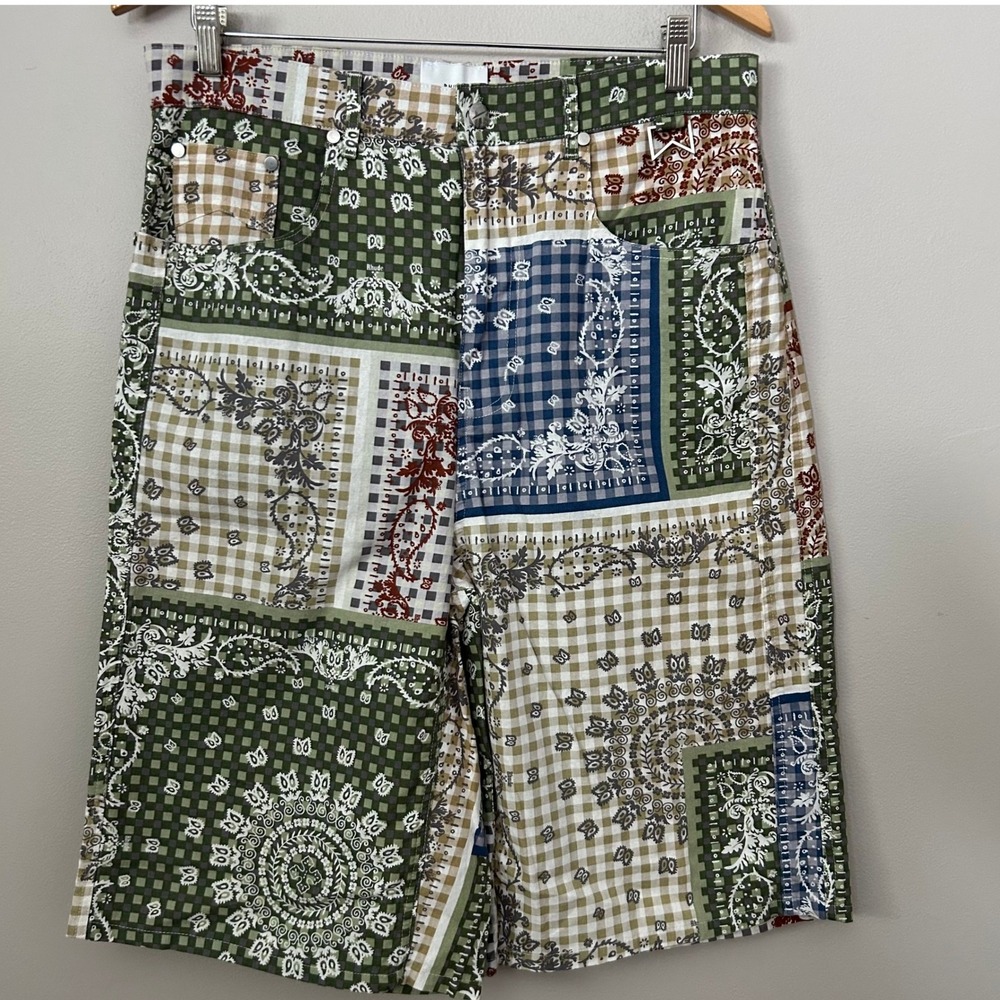 Rhude Shorts Mens Medium Bandana Traxedo Patchwork Linen Cotton Baggy Luxury